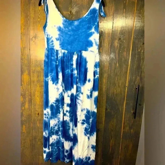 See You Monday Blue‎ Tie-Dye Maxi Dress Boho Summer Beach Vacation M E15 - Picture 2 of 6